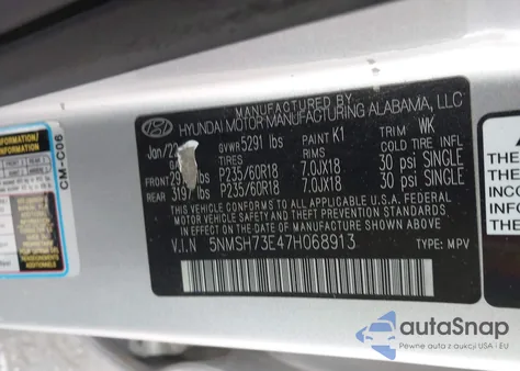 2007 Hyundai Santa Fe Limited/Se from USA, damaged, VIN 5NMSH73E47H068913